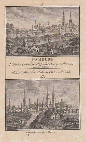 I. Hamburg. Wie es zwischen 1227 und 1258 gestaltet war, von der Elbseite. II. Zwischen den Jahre...