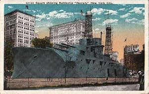 Union Square showing Battleship "Recruit". Ansichtskarte in farbigem Lichtdruck. Abgestempelt New...