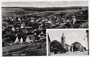 Gesamtansicht und Partei bei der Kirche. Ansichtskarte in Photodruck. Abgestempelt 25.08.1937.