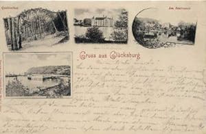 Gruss aus Glücksburg. Ansichtskarte mit 4 Ansichten (Strandhotel, Schloss Glücksburg Am Schlossse...