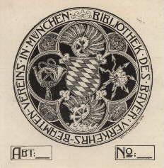 Seller image for Exlibris fr die Bibliothek des Bayer. Verkehrs-Beamten-Vereins in Mnchen. Klischedruck von Lorenz M. Rheude. for sale by Antiquariat Heinz Tessin