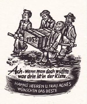 Bild des Verkufers fr Neujahrswunsch von Hanns Heeren und Frau Agnes fr 1952. Original-Holzschnitt von Ernst Grnewald. zum Verkauf von Antiquariat Heinz Tessin