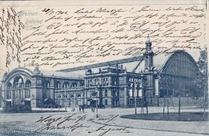 Bild des Verkufers fr Bahnhof. Ansichtskarte in blulichem Lichtdruck. Abgestempelt Bremen 29.07.1902 zum Verkauf von Antiquariat Heinz Tessin