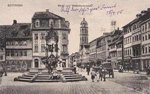 Bild des Verkufers fr Markt und Weenderstrae. Ansichtskarte in Lichtdruck. Abgestempelt Gttingen 18.04.1915. zum Verkauf von Antiquariat Heinz Tessin