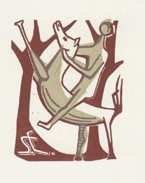 Exlibris für S.E. Zweifarbiger Holzschnitt von Marie Elise Leborini.