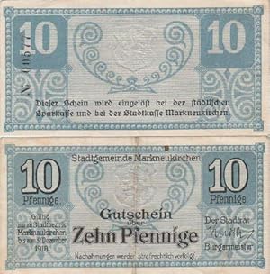 Notgeld der Stadt Markneukirchen. Gutschein über 10 Pfennig.