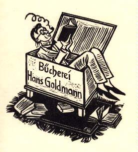 Exlibris für Hans Goldmann. Original-Holzschnitt von F.Blum.