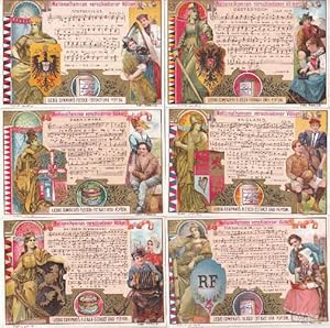 Image du vendeur pour Nationalhymnen verschiedener Lnder. 6 Bilder in Chromolithographie mit bedruckter Rckseite. mis en vente par Antiquariat Heinz Tessin