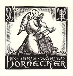 Bild des Verkufers fr Exlibris fr Adrian Hornecker. Holzschnitt von Daniel Meyer, Nancy. zum Verkauf von Antiquariat Heinz Tessin