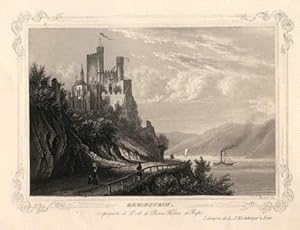 Ansicht der Burg mit Rhein, umgeben von ornamentaler Bordüre. Stahlstich von J.J.Tanner bei L.J.K...