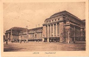 Hauptbahnhof. Ansichtskarte bräunlichem Lichtdruck. Abgestempelt Leipzig 18.01.1918.