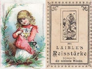 Laible`s Reisstärke. Werbekarte in Chromolithographie, Rückseite mit Werbung.