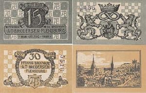 Gutschein über 15 und 30 Pfennig in Backwaren von A.T.Brodersen in Flensburg. Nur gültig 1920