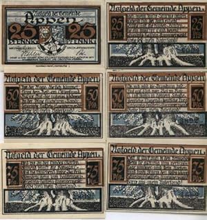 Notgeld der Gemeinde Appen. Komplette Serie von 6 farbigen Notgeldscheinen. (2 x 25 Pf., 2 x 50 P...