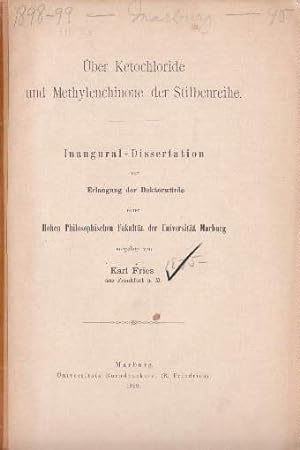 Imagen del vendedor de ber Ketochloride und Methylenchinone der Stilbenreihe. Inaugural-Dissertation. a la venta por Antiquariat Heinz Tessin