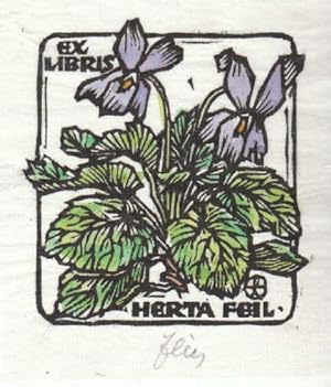 Bild des Verkufers fr Exlibris fr Herta Feil. Kolorierter Holzschnitt von Otto Feil, Wien, auf Japanpapier gedruckt. zum Verkauf von Antiquariat Heinz Tessin