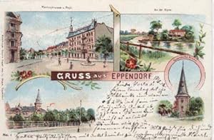 Bild des Verk�ufers f�r Gruss aus Eppendorf. Ansichtskarte in Farblithographie mit 4 Ansichten (Martinistrasse u. Post, An der Alster, Winterhuder F�hrhaus m. Br�cke, Eppendorfer Kirche). zum Verkauf von Antiquariat Heinz Tessin