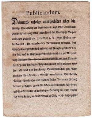 Ankündigung des Appellations-Gerichts über eine ordentliche Verhandlung am 3. und 4. May 1799, be...