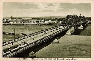 Rheinbrücke mit Blick auf die große Ausstellung. Ansichtskarte in Lichtdruck. Ungelaufen.