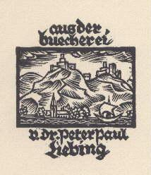 Bild des Verkufers fr Exlibris fr Dr.Peter Paul Liebing. Original-Holzschnitt von Hans Halm. zum Verkauf von Antiquariat Heinz Tessin