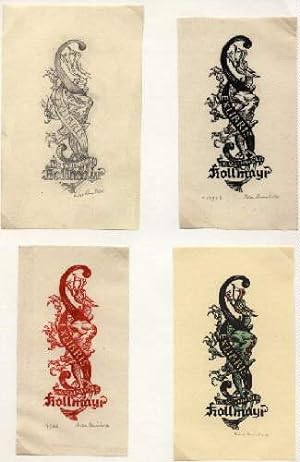 Exlibris für Dr.Reinhold Kollmayr. Vier verschiedene Blätter von Rose Reinhold, alle unten rechts...