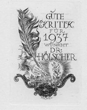 Bild des Verkufers fr Neujahrswunsch von Dr.Hlscher fr 1937. Original-Radierung von Karl Michel. zum Verkauf von Antiquariat Heinz Tessin