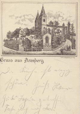 Gruss aus Arenberg. Ansichtskarte in braun gedruckt. Abgestempelt : Arnberg 27.07.1899.