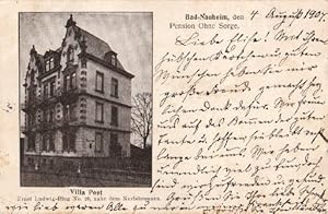 Pension Ohne Sorge. Ansichtskarte in Lichtdruck. Abgestempelt Bad Nauheim 04.07.1907.