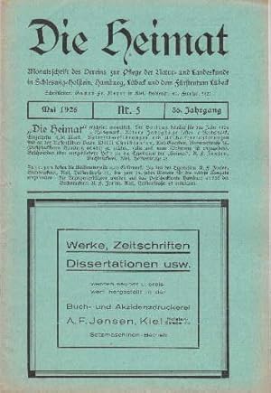 Bild des Verkufers fr Die Heimat. Monatsschrift des Vereins zur Pflege der Natur- und Landeskunde in Schleswig-Holstein, Hamburg, Lbeck und dem Frstentum Lbeck. 36.Jahrgang, Nr. 5. Mit einigen Textabbildungen. zum Verkauf von Antiquariat Heinz Tessin