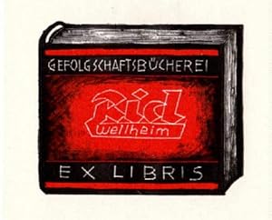 Image du vendeur pour Exlibris fr die Gefolgschaftsbcherei Wellheim. Zweifarbiger Holzschnitt von Fritz Richter. mis en vente par Antiquariat Heinz Tessin