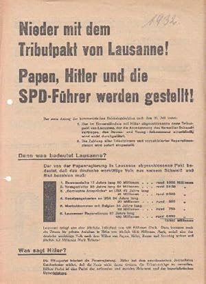 Bild des Verkufers fr Nieder mit dem Tributpakt von Lausanne ! Papen, Hitler und die SPD-Fhrer werden gestellt ! Whlt KPD, Liste 3. zum Verkauf von Antiquariat Heinz Tessin