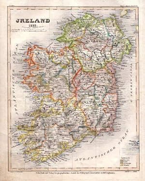 Ireland 1832. Grenzkolorierte Stahlstichkarte.