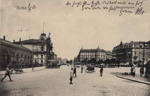 Seller image for Bahnhofsplatz. Ansichtskarte in Lichtdruck. Abgestempelt Bahnpost Kln - Frankfurt a.M., Zug 267, 08.05.1906. for sale by Antiquariat Heinz Tessin