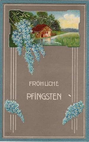 Fröhliche Pfingsten. Geprägte Postkarte in farbiger Lithographie. Abgestempelt Schleswig 03.06.1911.