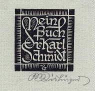 Bild des Verkufers fr Exlibris fr Dr. Karl Schmidt. Holzschnitt von Max Kislinger, mit Bleistift signiert. zum Verkauf von Antiquariat Heinz Tessin