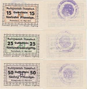 Notgeld der Marktgemeinde Stammbach. 3 Gutscheine über 15, 25 und 50 Pfennig.