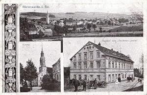 Drei Ansichten (Totalansicht, Kirche, Gasthof zum Goldenen Lamm"). Ansichtskarte in Lichtdruck. ...