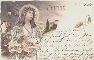 Montag. Farbige Postkarte von H.Fründt, Hamburg. Abgestempelt Hamburg-Uhlenhorst 08.04.1901.