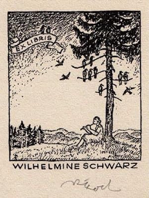 Bild des Verkufers fr Exlibris fr Wilhelmine Schwarz. Original-Lithographie von Rudolf Koch, unten mit Bleistift signiert. zum Verkauf von Antiquariat Heinz Tessin