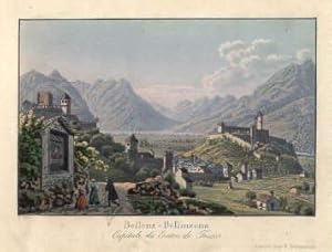 Bild des Verkufers fr Gesamtansicht (Bellenz - Bellinzona, Capitale de Canton de Tessin). Gouachierter Aquatinta-Kupferstich im Verlag von R. Dikenmann. zum Verkauf von Antiquariat Heinz Tessin