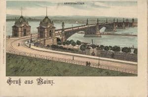 Imagen del vendedor de Gru aus Mainz. Rheinbrcke. Ansichtskarte in Farblithographie. Ungelaufen. a la venta por Antiquariat Heinz Tessin