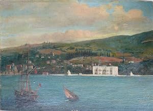 Blick über den Bosporus auf den Beylerbeyi-Palast (Istanbul) Öl auf Leinwand, auf Hartfaser aufge...