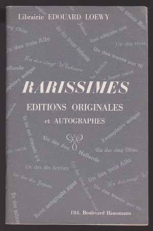 Imagen del vendedor de Rarissimes Editions Originales et autographes. Catalogue N155 - 1971 a la venta por Librairie du Bacchanal