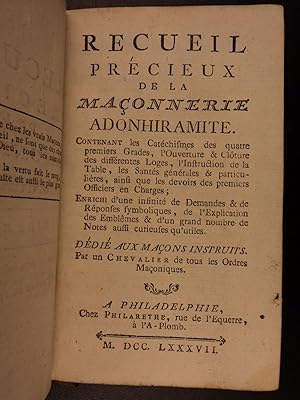 1787 Adonhiramite Freemasonry Masonic Rites Ritual Guillemain Franc Maconnerie: Louis Guillemain de...