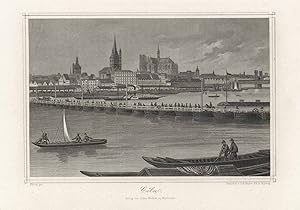 Bild des Verkufers fr Gesamtansicht ber den Rhein; im Vordergrund die Schiffsbrcke ('Cln.'). zum Verkauf von Antiquariat Norbert Haas