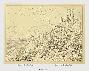 Bild des Verkufers fr Drachenfels mit Blick ins Rheintal auf Knigswinter bis Bonn ('Ruine Drachenfels. - Ruines du Drachenfels.'). zum Verkauf von Antiquariat Norbert Haas