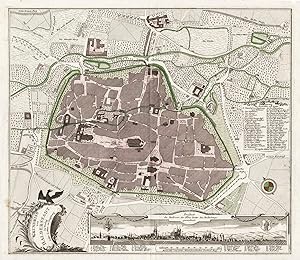 Stadtplan; am unteren Rand Gesamtansicht von Halberstadt ('Grundriss von Halberstadt. In Verlag G...
