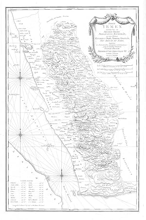 Bild des Verkufers fr Terrae Yemen maxima Pars seu Imperii Imami, Principatus Kaukebn, nec non ditionum Haschid u Bekl, Nehhm, Chauln, Abu Arsch Et Aden, Tabula ex observationibus astronomicis et hodometrici jussu et sumtibus Potentissim: Daniae Regnum Friderici V. Et Christiani VII. institutis delineata Auctore C. Niebuhr':. zum Verkauf von Antiquariat Norbert Haas