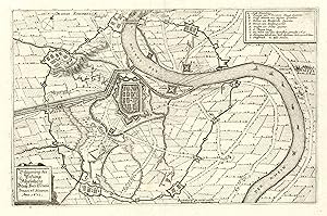Vogelschauplan mit Belagerung und Karte der Umgebung im Jahre 1633 ('Belägerung der Vestung Rhein...