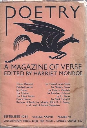 Seller image for Poetry, a Magazine of Verse September, 1931 for sale by The Ridge Books